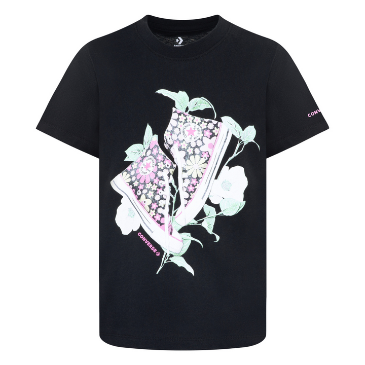 Converse Floral Sneaker Tee Black (Big Kids)