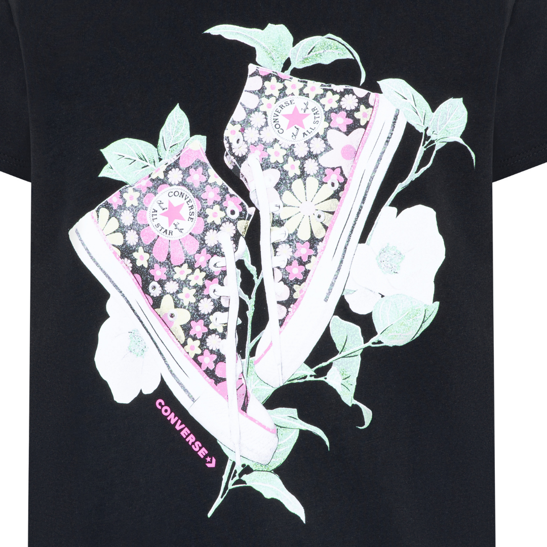 Converse Floral Sneaker Tee Black (Big Kids)
