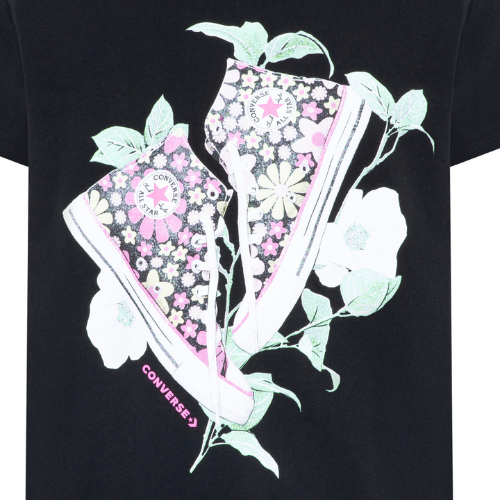 Converse Floral Sneaker Tee Black (Big Kids)
